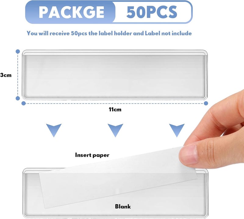 Epakh 50 Pack Back to School Self Adhesive Label Holders Shelf Tag Pockets 1.2 x 4.3'' Insert Card Sleeves for Storage Bin Warehouse Shelving Office Retail Drawer Mailbox Organization Identification - Image 2