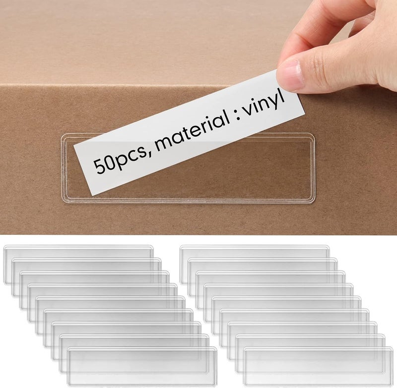 Epakh 50 Pack Back to School Self Adhesive Label Holders Shelf Tag Pockets 1.2 x 4.3'' Insert Card Sleeves for Storage Bin Warehouse Shelving Office Retail Drawer Mailbox Organization Identification - Image 1