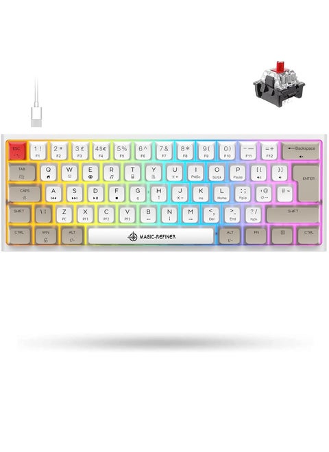 لوحة مفاتيح ميكانيكية للألعاب MK22، مفاتيح حمراء - إضاءة خلفية RGB، غطاء مفتاح بتقنية التسامي الصبغي، سلكي من النوع C، مضاد للظلال بالكامل