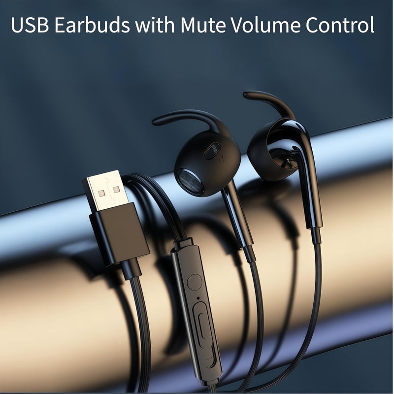 basecolors USB Headset with Microphone for PC Laptop, USB Earbuds with Mute Volume Control Stereo Bass for PC Desktop Dell HP Acer Laptop Meetings/Music,School,Black 8.2Ft(2.5M) - Image 2