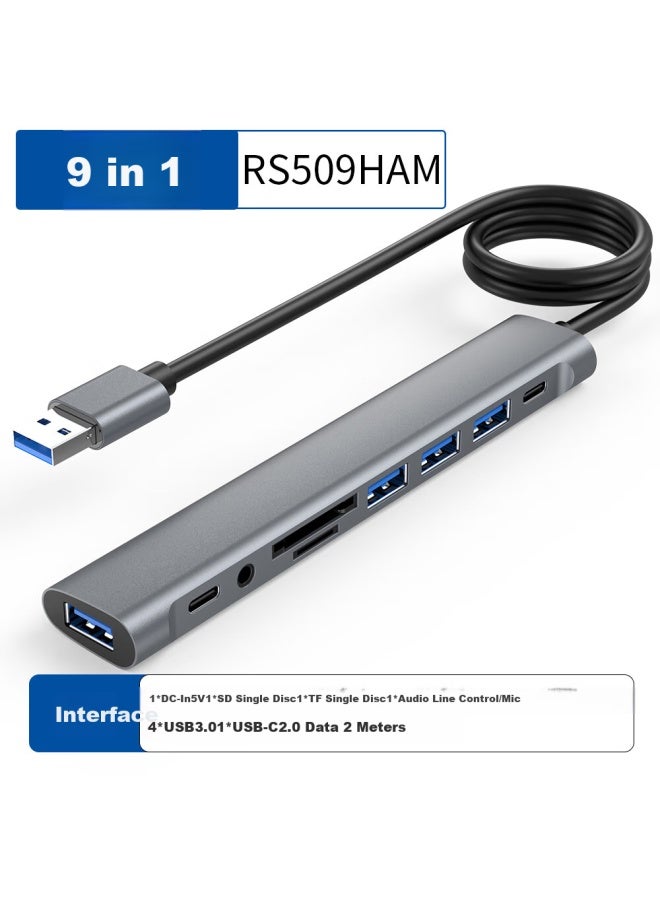 Union Star Ulinkstar 9-port 2m Usb 3.0 Extension Hub With 3.5mm Headphone Jack, Sd Card Reader, And One-to-nine Hub Expansion Dock For Laptop, Desktop, Mouse, And Keyboard - Image 1