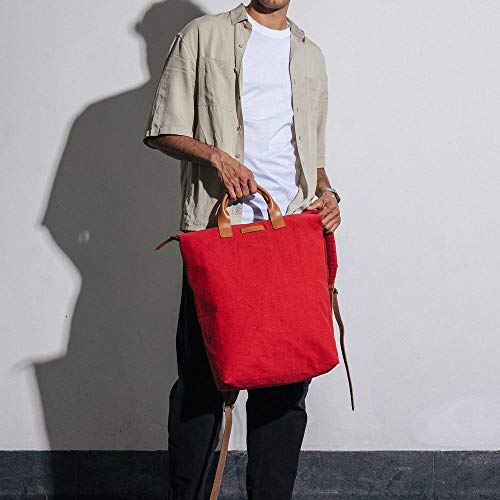 DailyObjects Crimson Red H&crafted Canvas Pilot Backpack (22L) with Leather H⩽ - Safely & Comfortably Fits Laptops Up to 15.6 Inches - Image 5