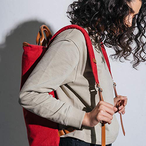 DailyObjects Crimson Red H&crafted Canvas Pilot Backpack (22L) with Leather H⩽ - Safely & Comfortably Fits Laptops Up to 15.6 Inches - Image 4