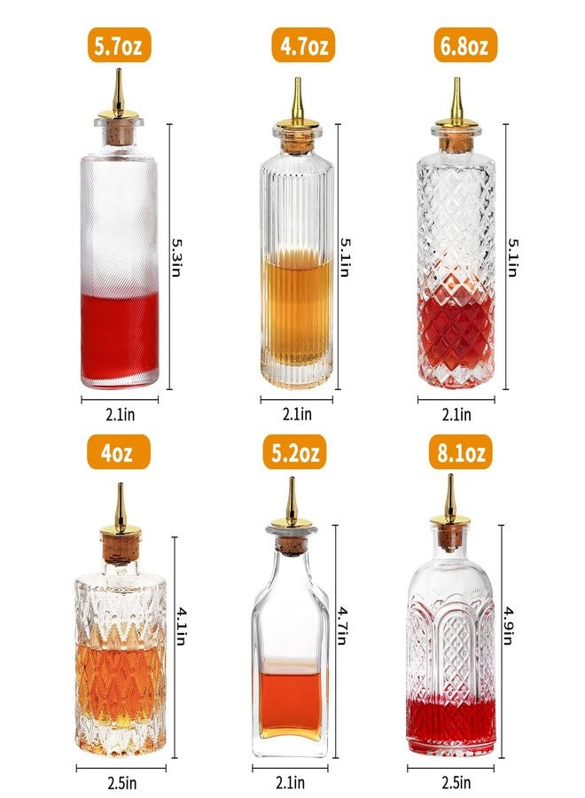 LINALL مجموعة زجاجات لينال للمر (6 زجاجات) - زجاجات عتيقة مع صينية، زجاجات مزخرفة بغطاء مدبب وسدادة، زجاجات مدببة لتحضير الكوكتيلات، مثالية للبار المنزلي أو البار الخاص بالبار - Image 2
