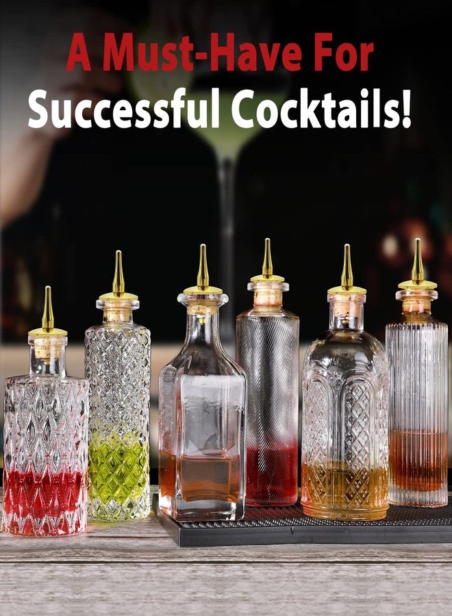 LINALL مجموعة زجاجات لينال للمر (6 زجاجات) - زجاجات عتيقة مع صينية، زجاجات مزخرفة بغطاء مدبب وسدادة، زجاجات مدببة لتحضير الكوكتيلات، مثالية للبار المنزلي أو البار الخاص بالبار - Image 5