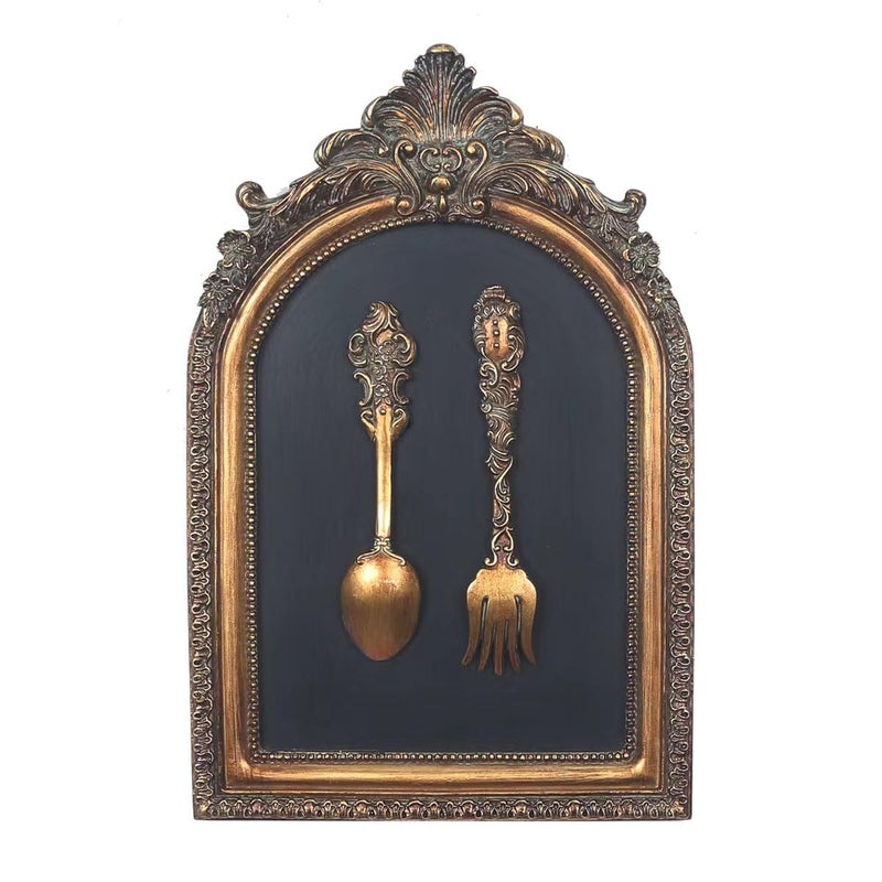 S-MANTIS Vintage Wall Sculpture,Antique Pediment,Hallway Wall Art, Hand Painted Wall Decoration With Embossed Intricate Spoon and Fork Design, Arched Aesthetic Room DÃ©cor, Gallery, Unique Gift - Image 1