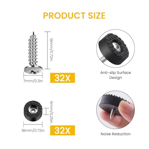 Serplex® 32Pcs 18MM/ 0.7" Screw On Rubber Feet for Furniture Non Slip Screw in Furniture Pads Rubber Feet with Stainless Steel Screws Floor Protectors Furniture Grippers for Hardwood Floor Chairs - Image 2