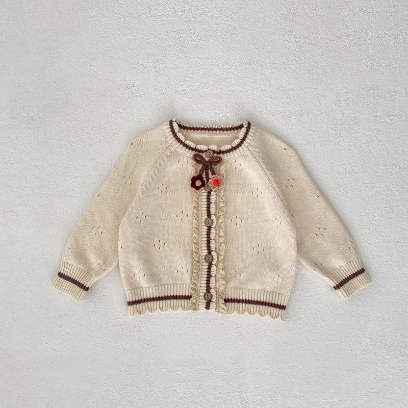 2025 Spring New Baby Girl Pure Cotton Cardigan Hook Flower Decorative Knitted Coat Girls' Sweater - Image 1