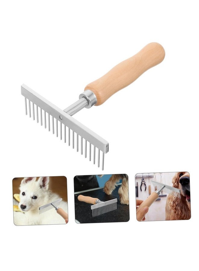 مشط خشبي على شكل حرف T للكلاب والقطط ومقبض خشبي وأسنان من الفولاذ المقاوم للصدأ ومشط مضاد للتساقط ومشط لإزالة تشابك شعر الحيوانات الأليفة - مشط شعر طويل وقصير وسميك للكلاب والقطط ومشط لإزالة عقد فراء الحيوانات الأليفة - Image 4