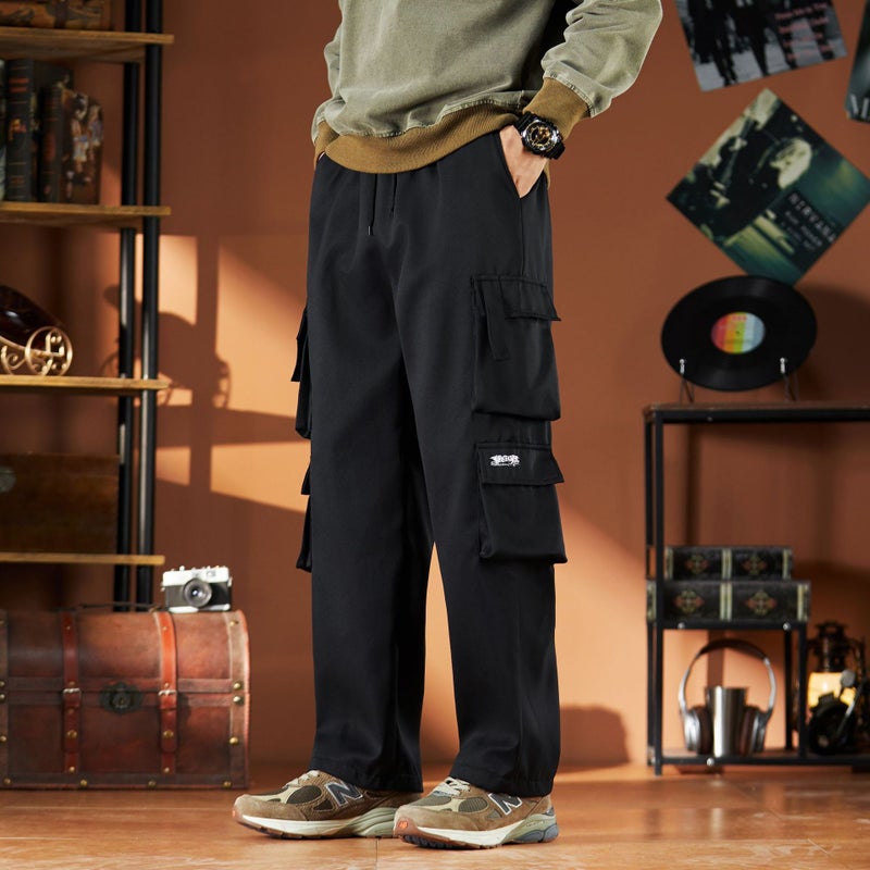 American Style Trendy Mens Cargo Pants Summer Casual Pants Multi-Pocket Wide-Leg Straight-Leg Loose-Fit Pants For Men Green  - Image 3