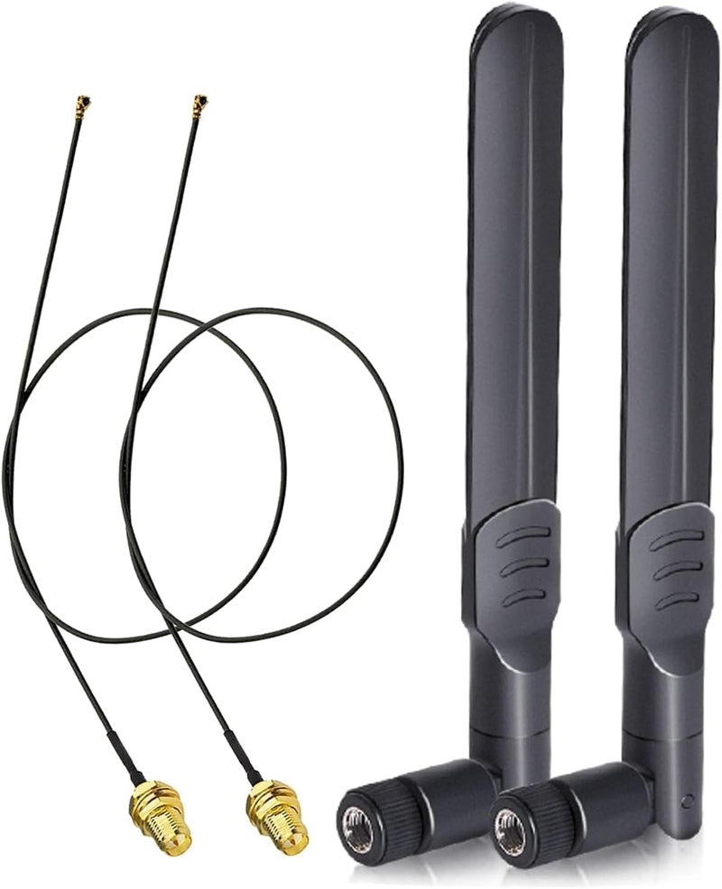 BINGFU WiFi Antenna Aerial 2.4GHz 5GHz 5.8GHz 8dBi RP-SMA Male Antenna & 25cm U.FL IPX IPEX MHF4 to RP-SMA Female Extension Cable 2-Pack for M.2 NGFF Intel Wireless Network Card WiFi Adapter Laptop - Image 1