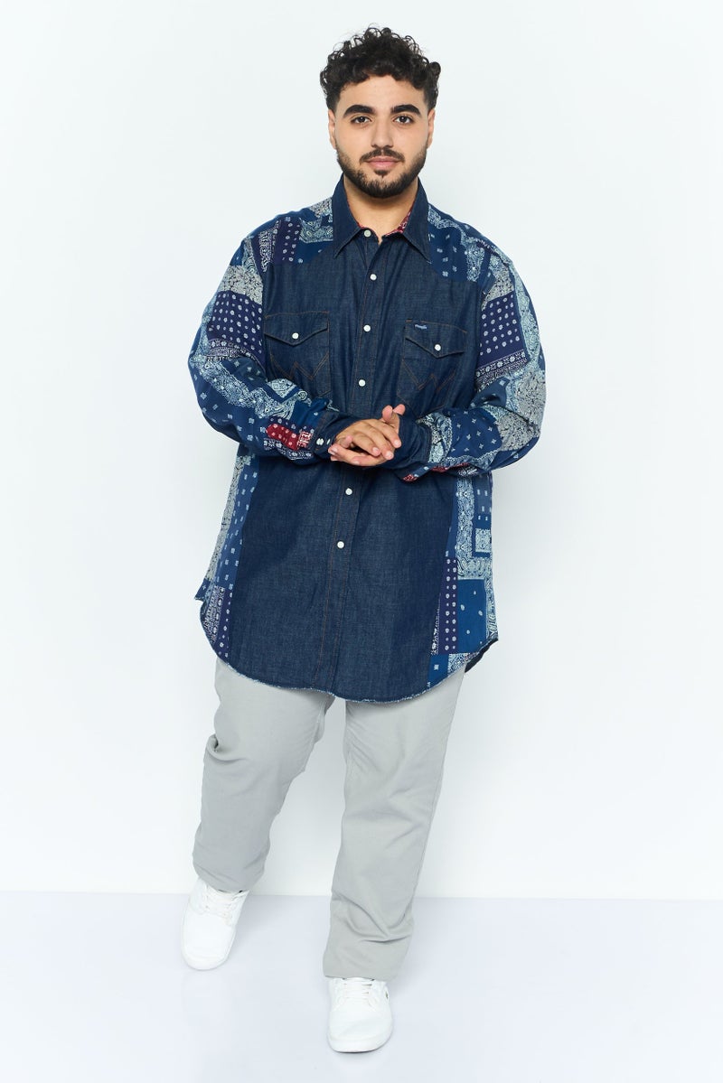 Wrangler Men Regular Fit Allover Print Long Sleeves Casual Shirt, Navy Blue - Image 4