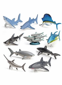 Excefore Realistic Mini Sea Creature Figures Toy, 10 Pcs Ocean Animal Pelagic Fish Figurine Set with Whale Sharks Tunas Swordfish Sailfish Sardines Educational Marine for Bath Pool Toy Cake Topper  - Image 1