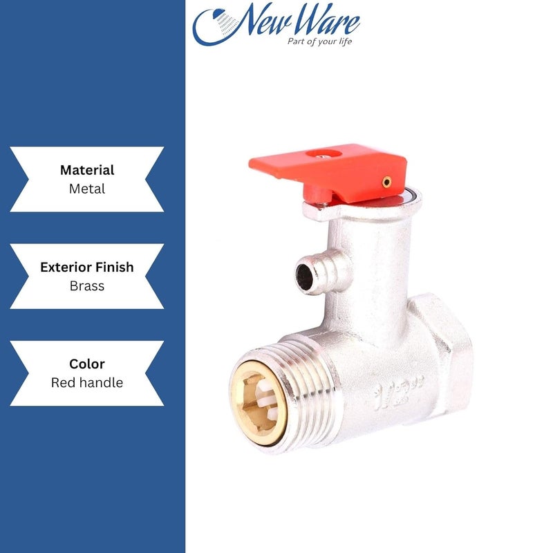 NEW WARE صمام أمان تخفيف الضغط لسخان الماء الكهربائي ® 0.9Mpa | صمام فحص معدني ثقيل لحماية السخان (عبوة من 2) - Image 5