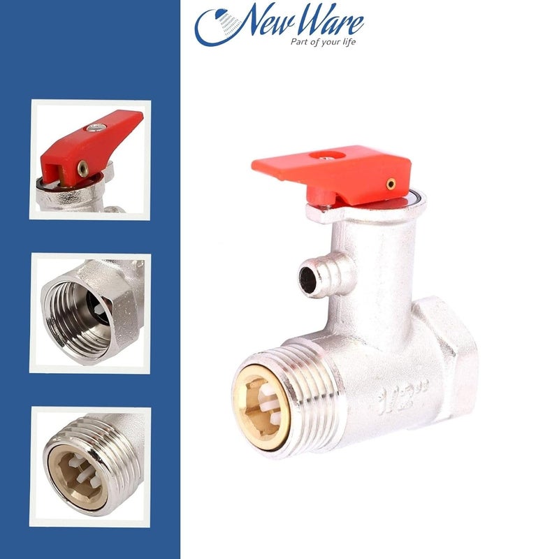 NEW WARE صمام أمان تخفيف الضغط لسخان الماء الكهربائي ® 0.9Mpa | صمام فحص معدني ثقيل لحماية السخان (عبوة من 2) - Image 4