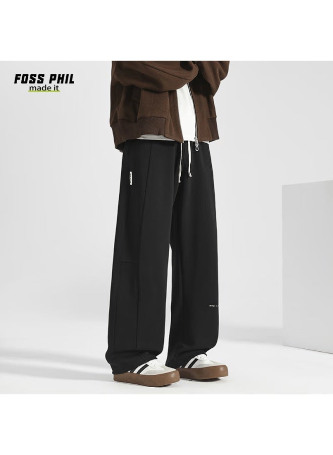 Foss Phil Men's Casual Pants Autumn Winter American Style Curved Blade Loose Straight Wide-leg Trousers M1934 Black L - Image 3