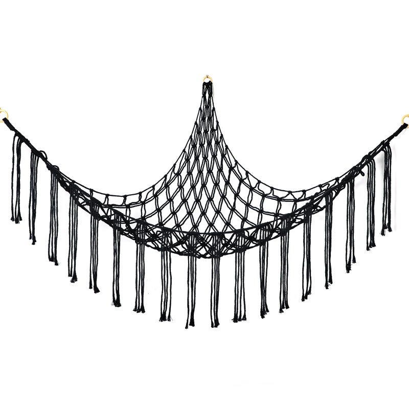 YELIENM Stuffed Animal Hammock Corner Handknitted Large Plushie Net Toy Hammock with Wooden Rings  Boho Cute Stuff Animal Storage for Nursery  Bedroom  Mesh Kids Toy Organizer Holder Nursery Room Decor