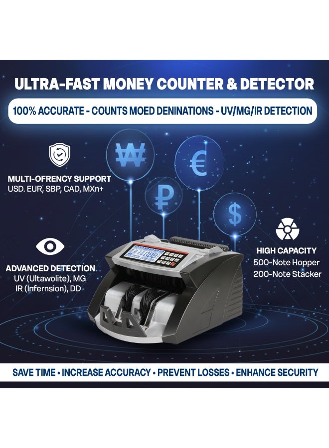 AL-6000 ماكينة عد النقود 1000 ورقة/دقيقة مع كشف UV MG IR وشاشة LCD ومنفذ RS-232 – تدعم الدرهم الإماراتي - Image 4