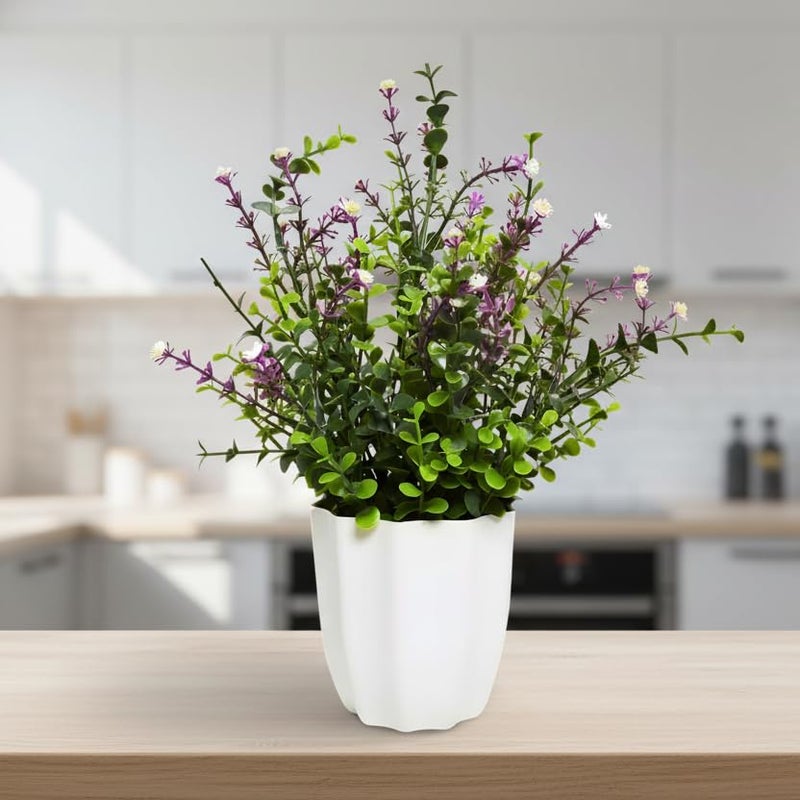 fancymart Plastic Artificial Plant Hackleberry Leaves in Pot Perfect Potted Decoration for Home Living Room & Office Spaces Height - 30cm, Green - Image 2