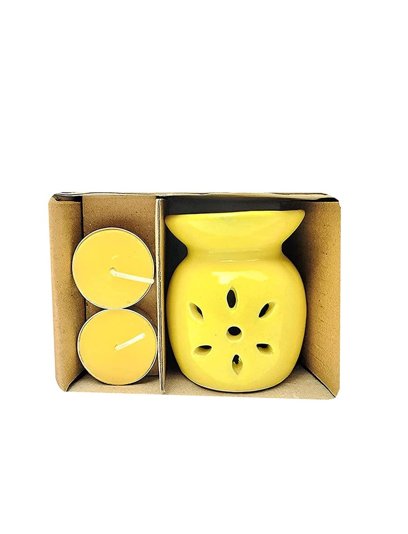 homedecor anurudh homedecor anurudh bharti Pure Ceramic Aroma Diffuser Burner Pack of 1 with 2 Tea Light Candle and 10ml Jasmine Aroma Oil Undiluted Aroma Oil Readytouse Aroma Burner Yellow Size 8 x 75 cm  - Image 2