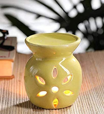 homedecor anurudh homedecor anurudh bharti Pure Ceramic Aroma Diffuser Burner Pack of 1 with 2 Tea Light Candle and 10ml Jasmine Aroma Oil Undiluted Aroma Oil Readytouse Aroma Burner Yellow Size 8 x 75 cm  - Image 5