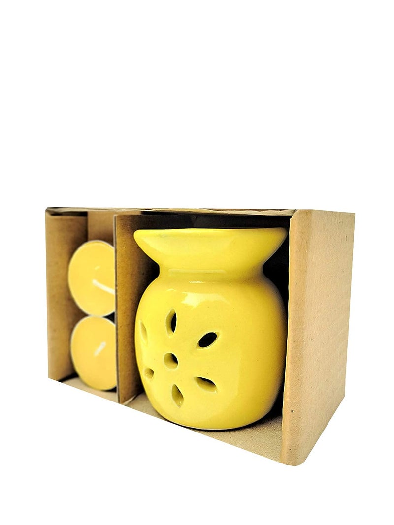 homedecor anurudh homedecor anurudh bharti Pure Ceramic Aroma Diffuser Burner Pack of 1 with 2 Tea Light Candle and 10ml Jasmine Aroma Oil Undiluted Aroma Oil Readytouse Aroma Burner Yellow Size 8 x 75 cm  - Image 3