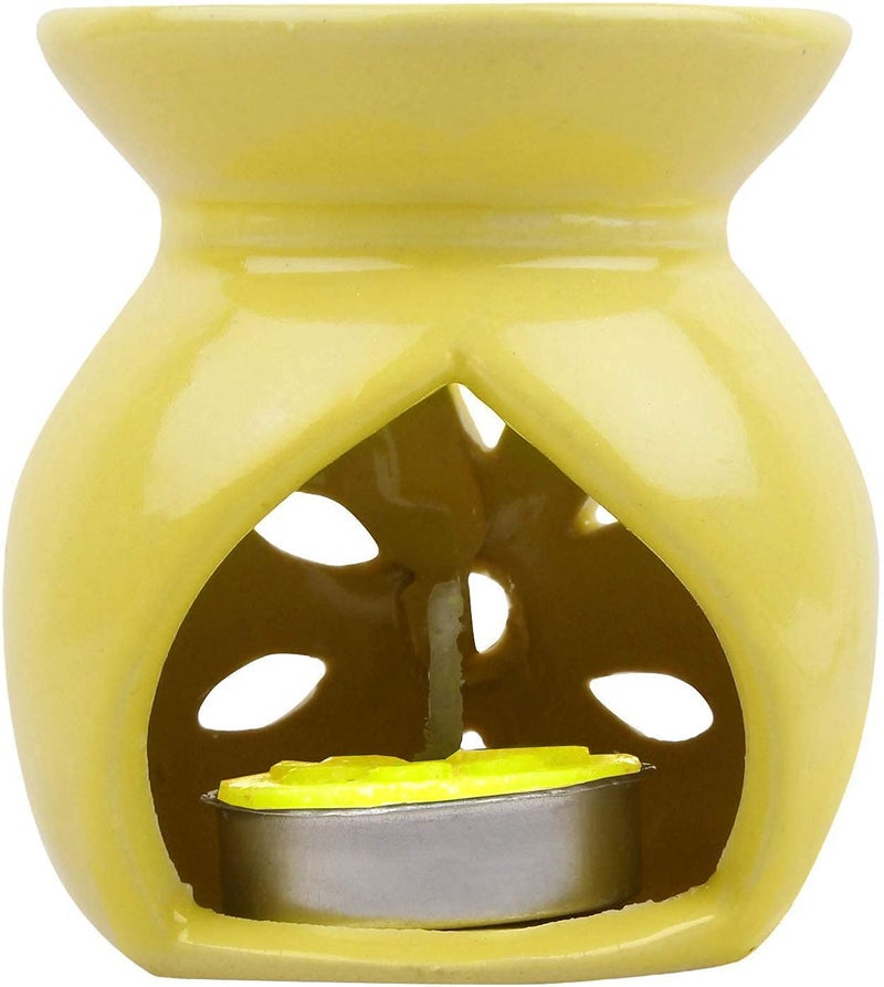 homedecor anurudh homedecor anurudh bharti Pure Ceramic Aroma Diffuser Burner Pack of 1 with 2 Tea Light Candle and 10ml Jasmine Aroma Oil Undiluted Aroma Oil Readytouse Aroma Burner Yellow Size 8 x 75 cm  - Image 4