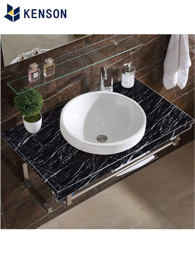 KENSON Black Wallpaper Black Peel and Stick Wallpaper Marble Counter Top Stick on Wallpaper Backsplash Self Adhesive Wallpaper (White Stripes, 3m×60cm) - Image 4