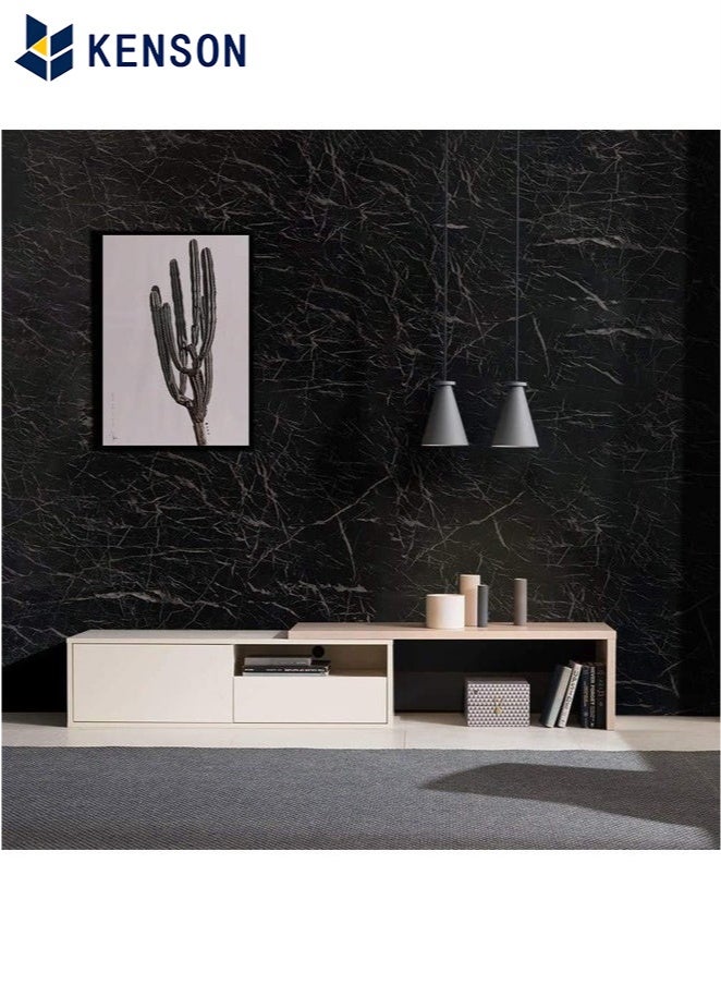 KENSON Black Wallpaper Black Peel and Stick Wallpaper Marble Counter Top Stick on Wallpaper Backsplash Self Adhesive Wallpaper (White Stripes, 3m×60cm) - Image 3