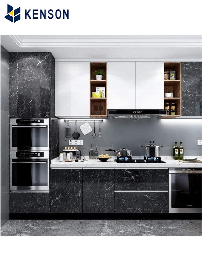 KENSON Black Wallpaper Black Peel and Stick Wallpaper Marble Counter Top Stick on Wallpaper Backsplash Self Adhesive Wallpaper (White Stripes, 3m×60cm) - Image 2