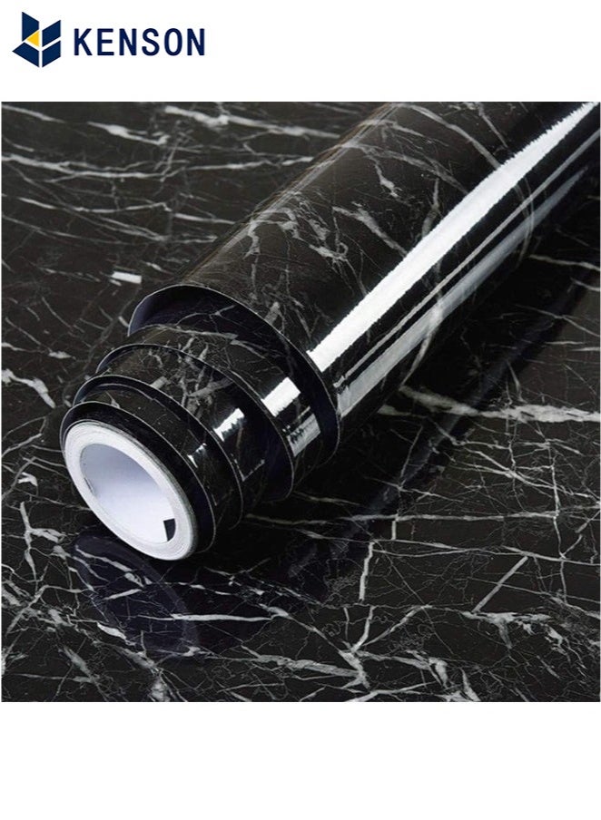 KENSON Black Wallpaper Black Peel and Stick Wallpaper Marble Counter Top Stick on Wallpaper Backsplash Self Adhesive Wallpaper (White Stripes, 3m×60cm) - Image 1