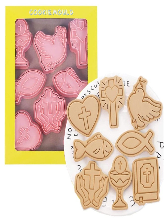 MayeBridge 8 Pieces Christian Bible Cookie Cutters Plastic Cross Cookie Stamps Cookie Mould Press Cross Cookie Mould Set Baking Kitchen Tools (Cross 1227A) - Image 1