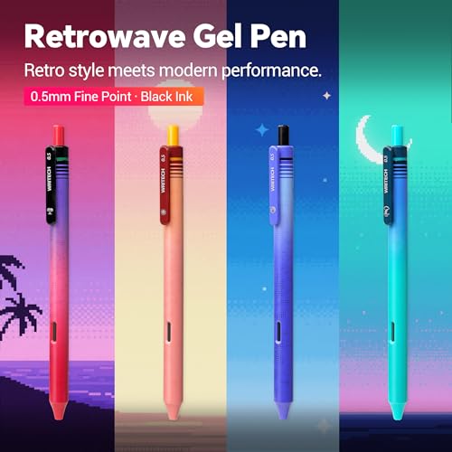 WRITECH أقلام جيل حبر أسود WRITECH: عبوة 8 - أقلام ريتروويف 0.5 مم ذات نقطة رفيعة - كتابة سلسة وزر صامت وقابل لإعادة التعبئة مثالي للمدرسة والمكتب والاستخدام اليومي. - Image 2