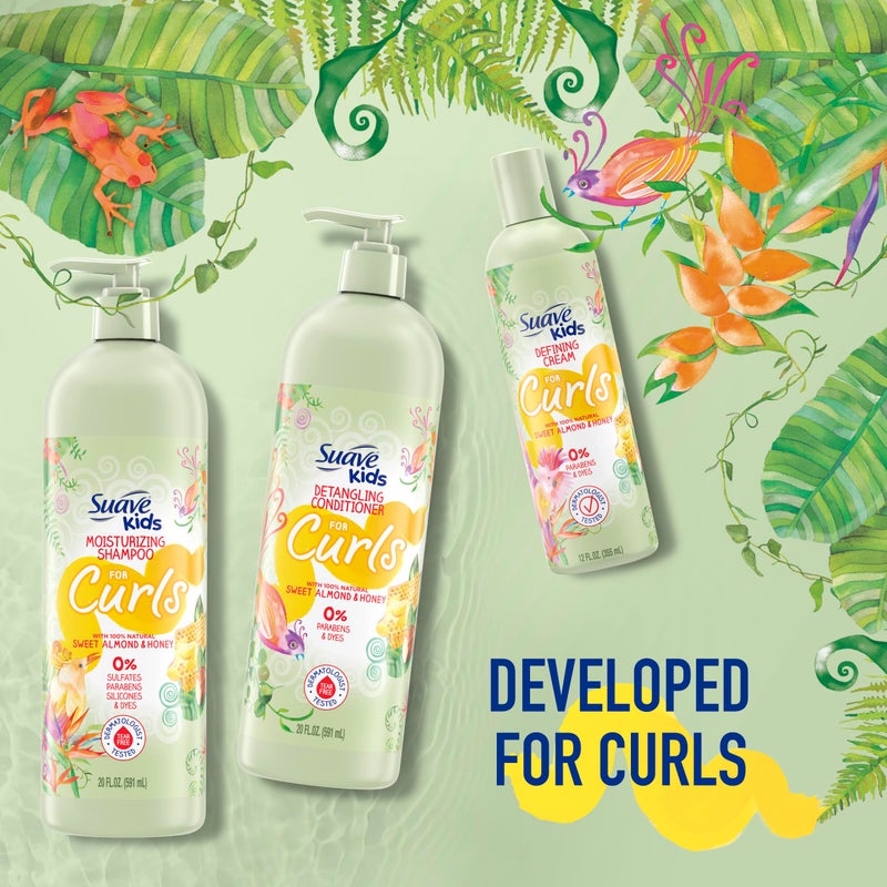 Suave كريم تحديد تجاعيد الشعر بالعسل واللوز الحلو للأطفال من سوفي، بدون بارابين، بدون ألوان، 12 أونصة سائلة (عبوة من 4) - Image 5