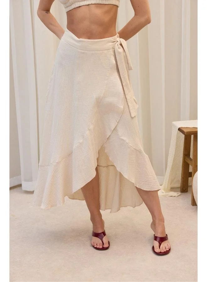 Bohemai  Adelina Dark Beige Muslin Crop Skirt Set. for Women | Best Price UAE