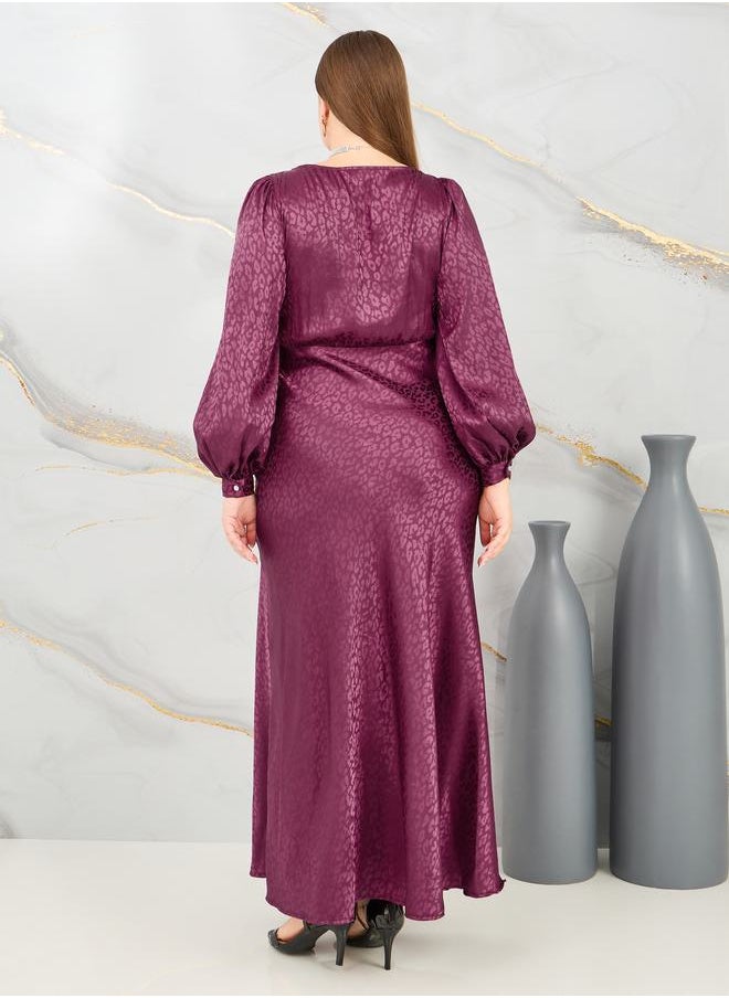 Styli Plus Jacquard Bishop Sleeves A-Line Maxi Dress  - Image 4