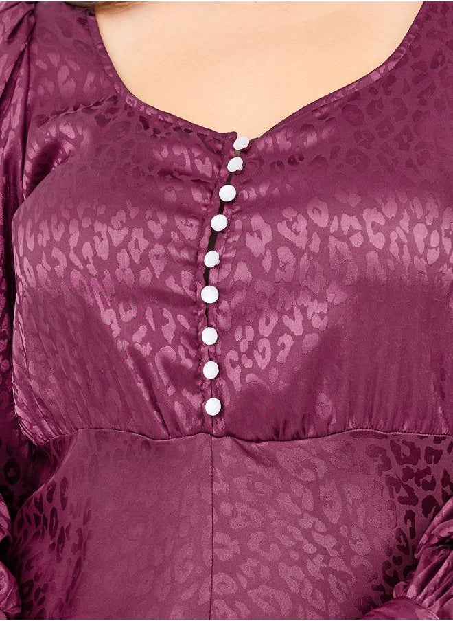 Styli Plus Jacquard Bishop Sleeves A-Line Maxi Dress  - Image 3