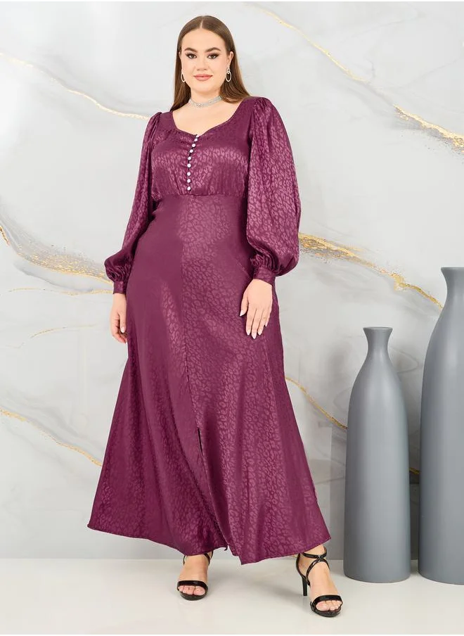 ستايلي Plus Jacquard Bishop Sleeves A-Line Maxi Dress