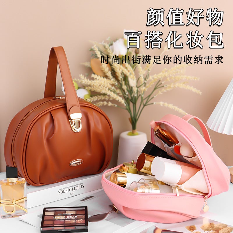 Large Capacity Exquisite Simple Solid Color Cosmetic Bag 2024 Light Luxury High-end Toiletry Bag Cosmetic Handbag - Image 4
