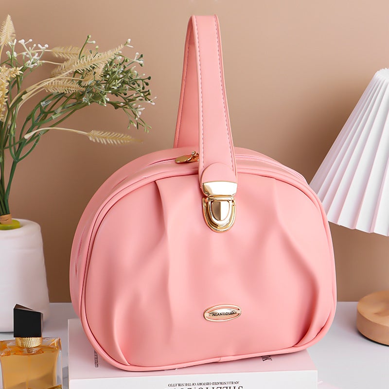 Large Capacity Exquisite Simple Solid Color Cosmetic Bag 2024 Light Luxury High-end Toiletry Bag Cosmetic Handbag - Image 2