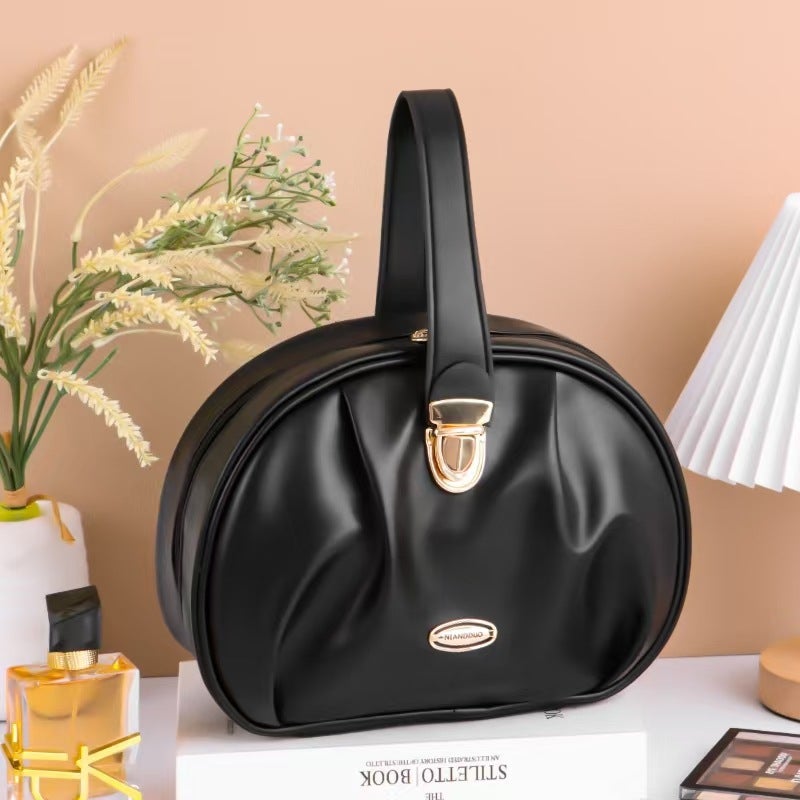 Large Capacity Exquisite Simple Solid Color Cosmetic Bag 2024 Light Luxury High-end Toiletry Bag Cosmetic Handbag - Image 1