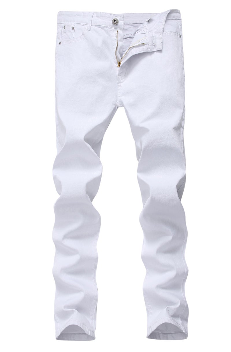 FREDD MARSHALL Men's White Skinny Slim Fit Stretch Straight Leg Fashion Jeans Pants, 42W - Image 1