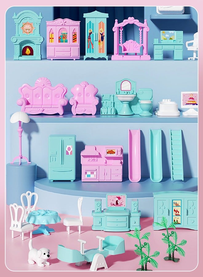 Favarey 4 Floors Huge Dollhouse Play Set with 14 Rooms 4 doll 2 Color Light Strips with Lights to Assemble Kitchen, Bedroom, Furniture, Garden,Pets DIY Pretend Play Doll House for Girls. - Image 5