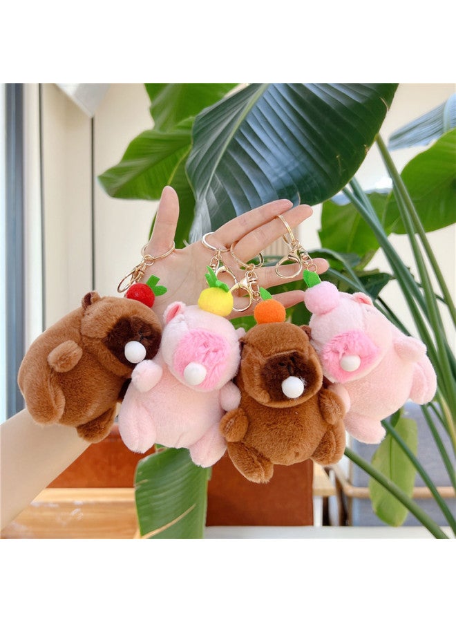 Net Red Cute Capybara Pendant Plush Toy Doll Turtle Bag Pendant Keychain Doll Doll Wholesale-Color:Floral Jacket-Height:12cm Gold Keychain - Image 4