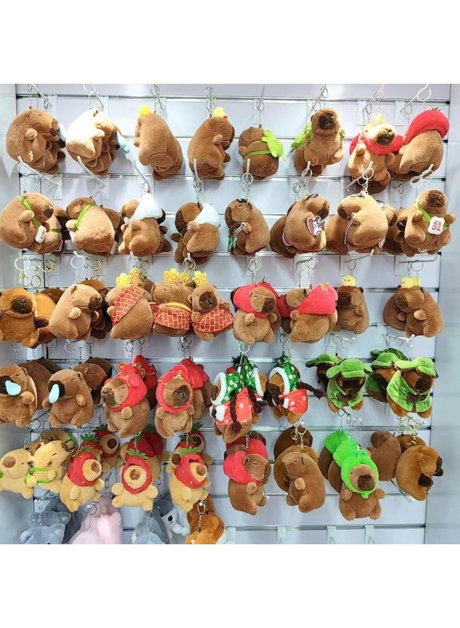 Net Red Cute Capybara Pendant Plush Toy Doll Turtle Bag Pendant Keychain Doll Doll Wholesale-Color:Floral Jacket-Height:12cm Gold Keychain - Image 2