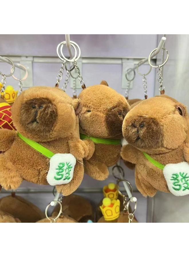 Net Red Cute Capybara Pendant Plush Toy Doll Turtle Bag Pendant Keychain Doll Doll Wholesale-Color:Floral Jacket-Height:12cm Gold Keychain - Image 3
