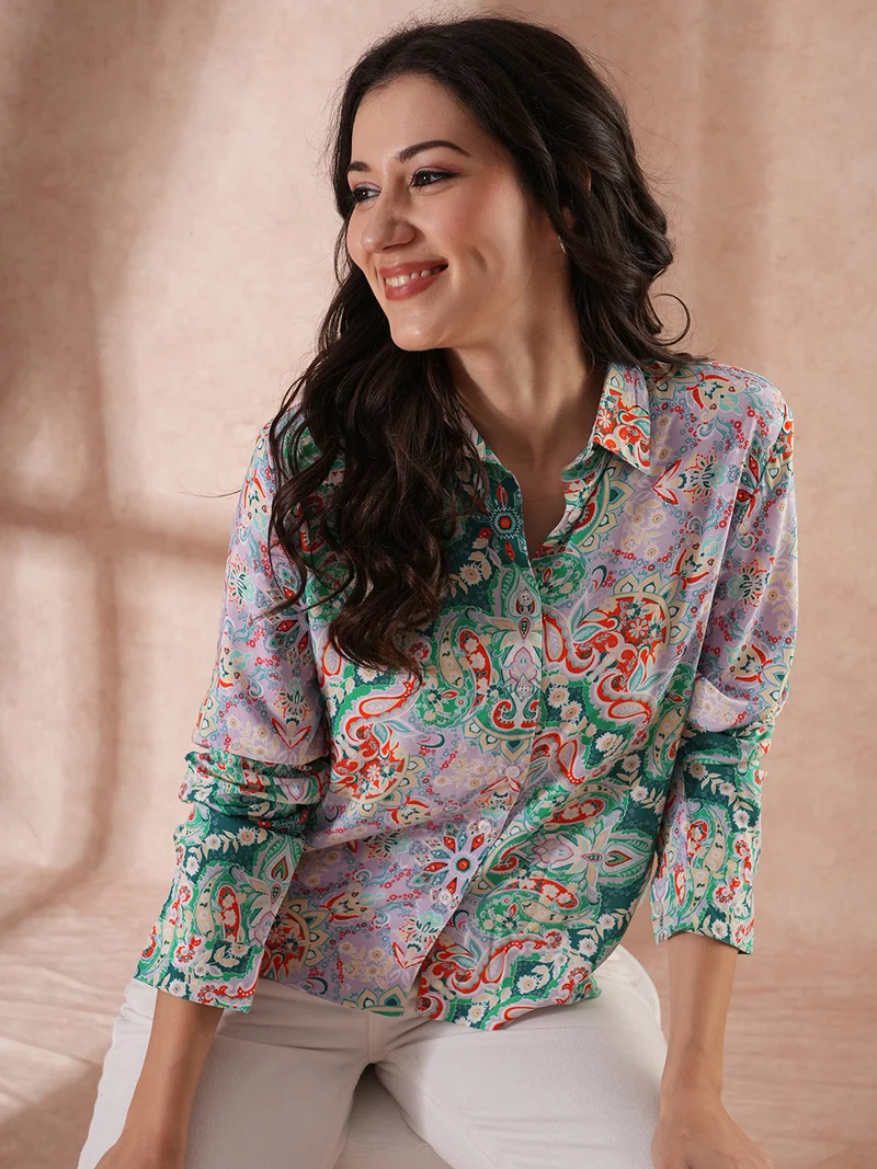 Women Ethnic Motifs Printed Shirt Style Top