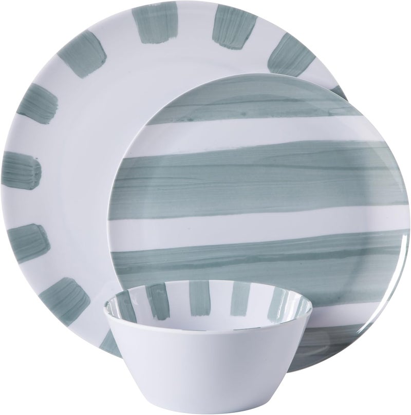 Gibson Home Cottage Stripes 12 Piece Unbreakable Melamine Plates and Bowls Dinnerware Set  Outdoor Camping  Everyday Use  Assorted Colors - Image 5