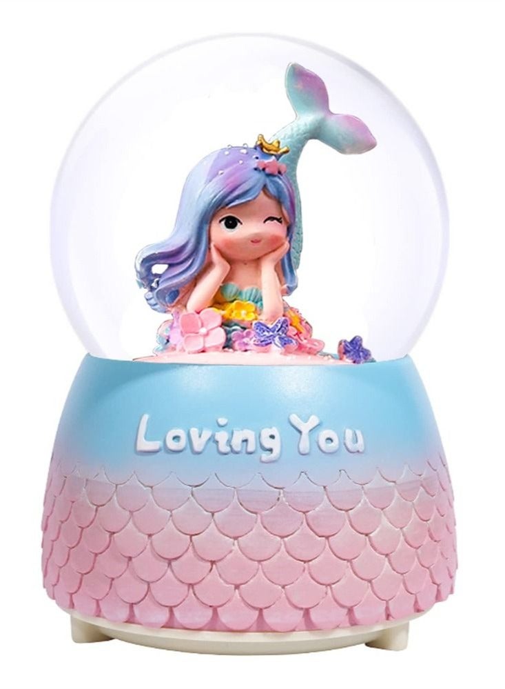 Captaintech Snow Globe, 3.14 Inch Snowglobes with 7 Musics for Girls Room Decor Collection,Mermaid Gifts for Girls Age 6-12 Years Old Christmas Birthday Gifts for Girls - Image 1