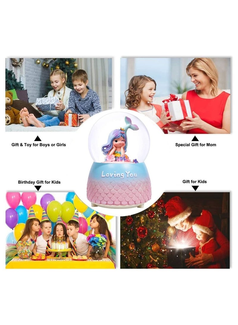 Captaintech Snow Globe, 3.14 Inch Snowglobes with 7 Musics for Girls Room Decor Collection,Mermaid Gifts for Girls Age 6-12 Years Old Christmas Birthday Gifts for Girls - Image 5